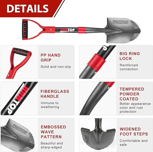 Miniatura 4 de Pala Pequeña de Jardín para Excavar Pala Redonda de Mango Corto Pala de Supervivencia para Automóvil, 28 pulgadas