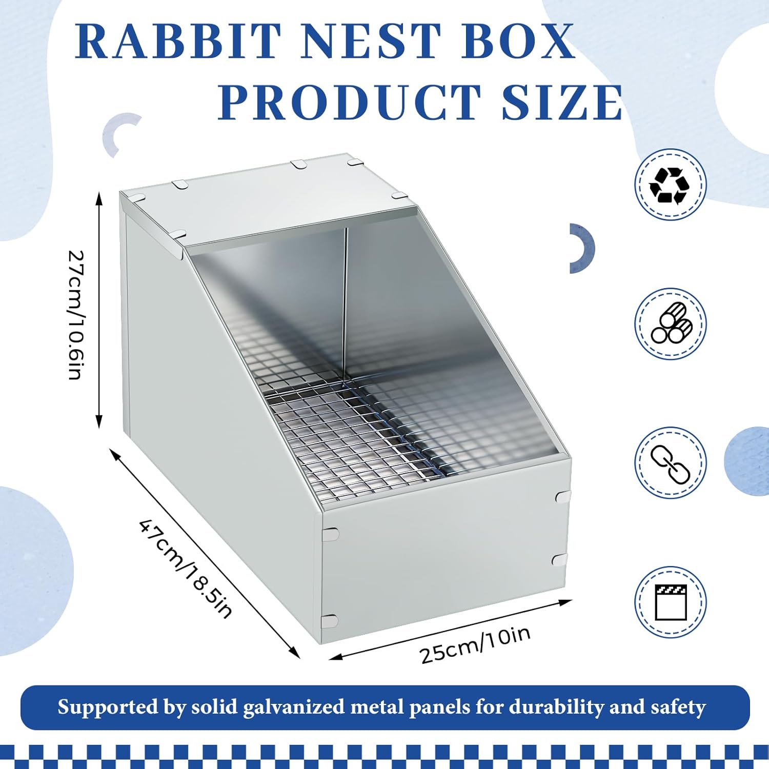 Maxcheck Galvanized Metal Rabbit Nesting Box with Removable Wire Mesh Bottom 18.5 x 10.6 x 10 Inches Bunny Small Animal Nest Durable Easy to Clean for Indoor Outdoor Use Rabbit Supplies