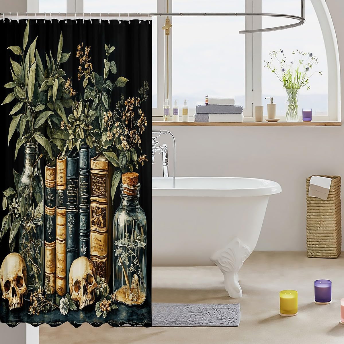 jejeloiu Dark Academia Shower Curtain for Bathroom Decor 72" L x 72" W Kids Skull Mystical Bath Curtain for Boys Girls Goth Bathroom Accessories,Polyester image 3