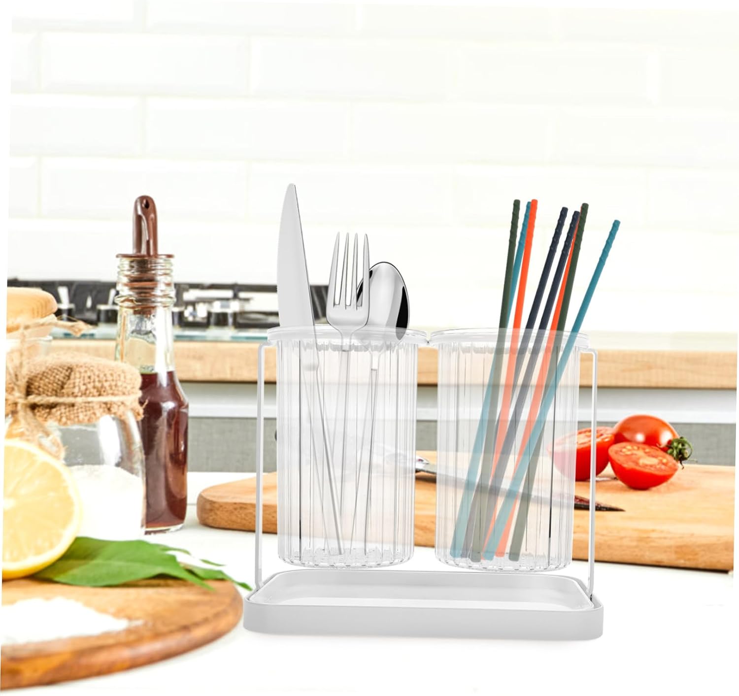 Chic European Style Chopstick Holder Dual Compartment Kitchen Utensil Organizer with Draining Design for Cutlery Storage Kitchen Decor Craftsmanship