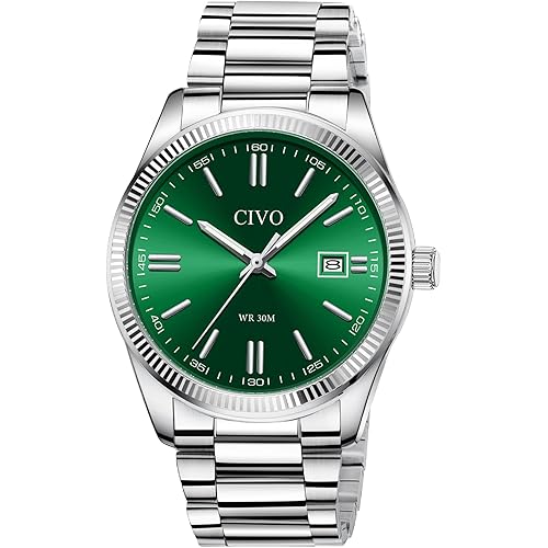 CIVO Analog Mens Watches Silver: Wrist Watches with Date Easy to Read - Dress Stainless Steel Watch for Men Gifts for Husband Father at Birthday Anniversary