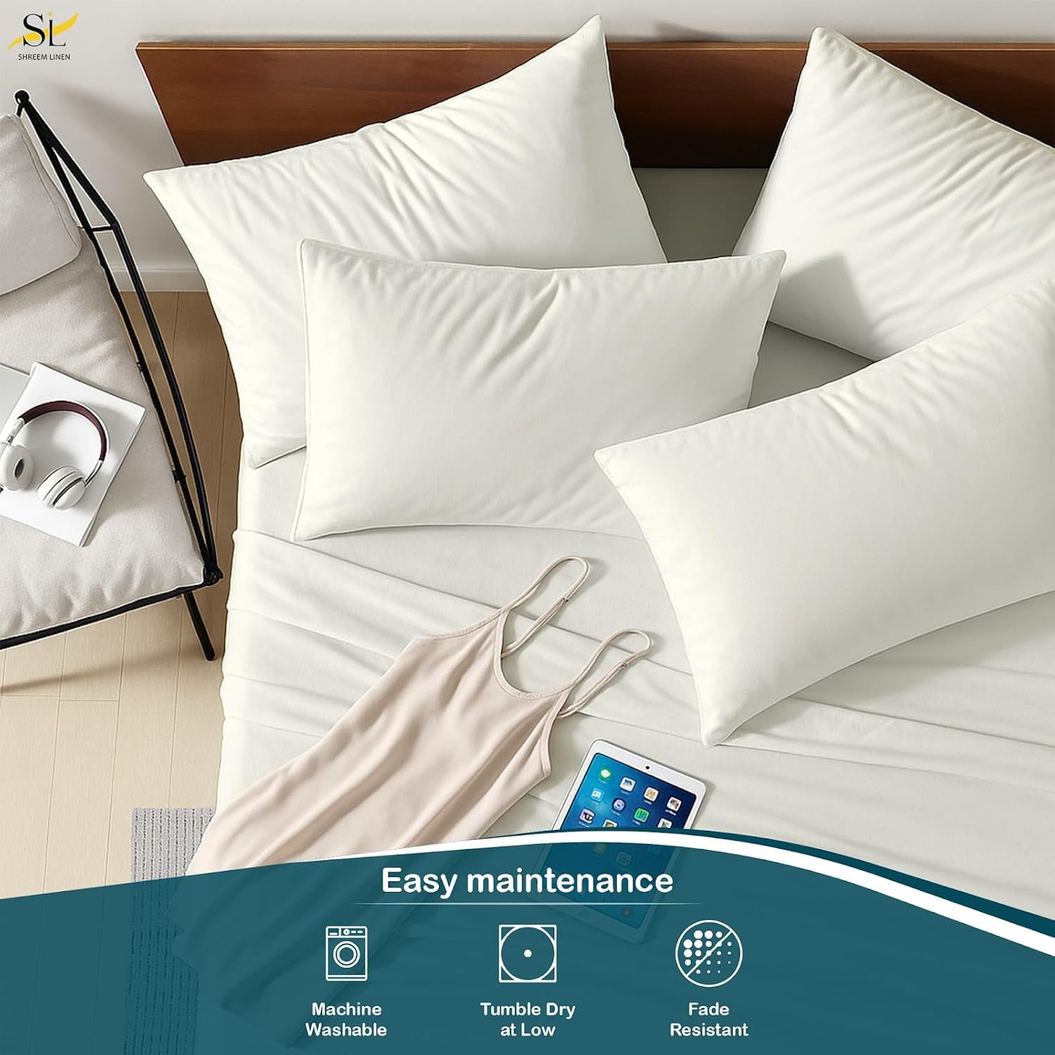 Shreem Linen 6 Piece King Sheet Set - 100% Egyptian Cotton Sheets, Hotel Luxury Bedding, 18" Deep Pocket, Cooling Soft Breathable Bed Sheets with 4 Pillowcases, Ivory Solid