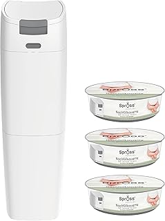 Spross Windeleimer inkl. 3 Nachfüllkassetten - geruchsdichtes System mit Einhandbedienung Mülleimer für Baby Windeln in weiß grau