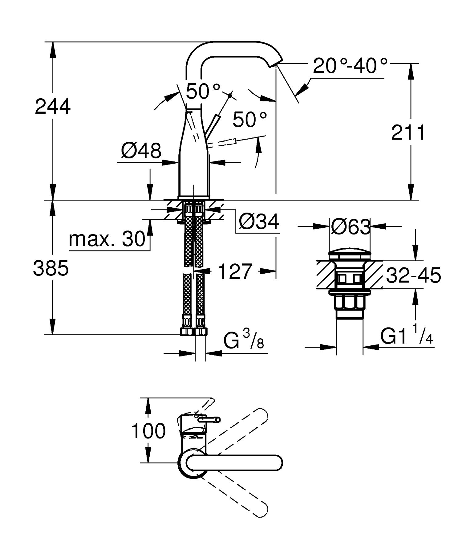 GROHE Essence Bateria umywalkowa, DN 15 Rozmiar L