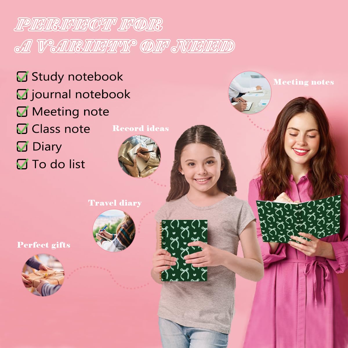 QUICQOD Journal for Teens Girls, Cute Preppy Coquette Notebook Journal Diary School Supplies, Cute Notebooks for Women, Hardcover Spiral Notebook 5.5x8.3 Inch - Image 6