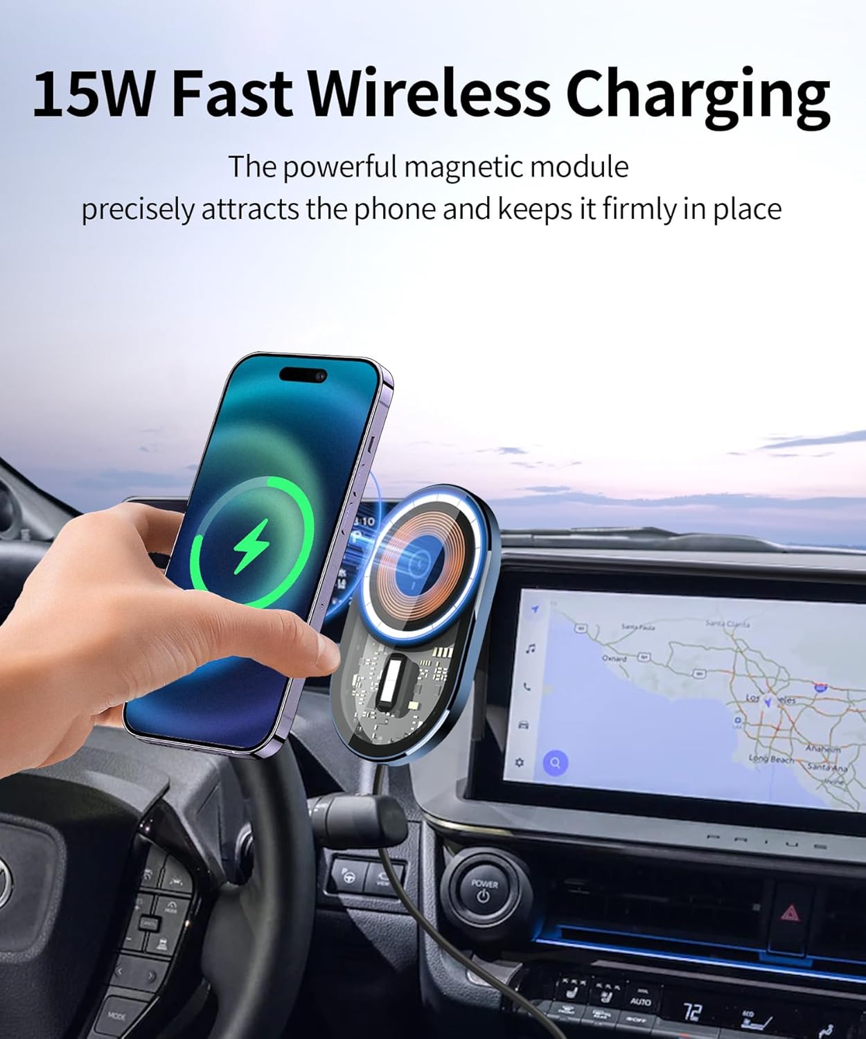 Wireless Charging car Phone Holder for Toyota Prius 2023-2026 Accessories 12.3 inch Screen Fixed Clip,360° Rotation car Phone Mount Compatible with MagSafe