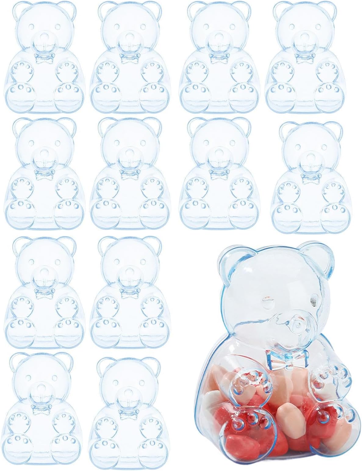 Jar for Candy - 12 Pieces Bear Shape Container | Clear Jars for Gummy Coffee Bean Sugar Tea Chocolate, Pantry Kitchen Wedding Valentines Party, Cute Bear Candy Storage Jars