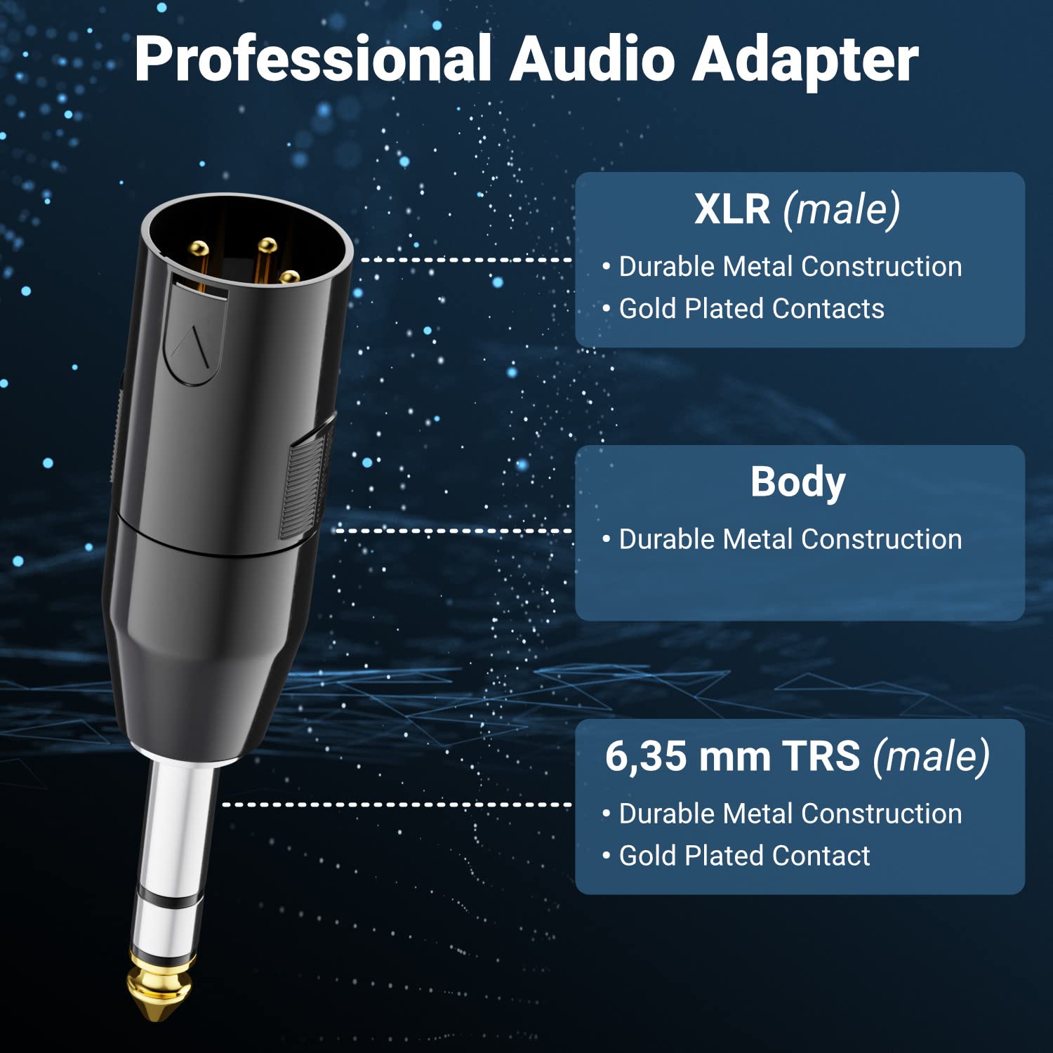 DeleyCON Adattatore Audio da XLR a Jack Stereo 6,3mm - Spina XLR a Jack TRS 6,35mm per Cavo 3 Pin Microfono Altoparlante Mixer Strumento Musicale Studio di Registrazione