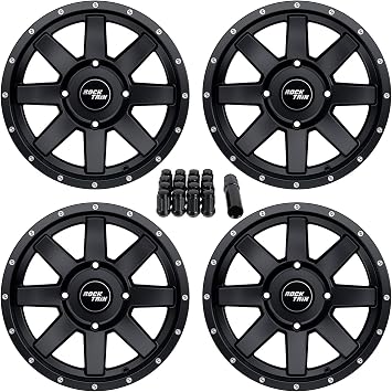 RockTrix RT106 15x7 ATV Wheels 4x110, 4+3 Offset 10mm, 4/110 UTV Rims, Includes 12x1.5 Lug Nuts, Compatible with Honda Big Red 700 Pioneer 500 520 700 700-4, Matte Black, Set of 4