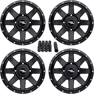 RT106 15in ATV Wheels Rims 15x7 Black 4x137, 4+3 Offset, includes 10x1.25 Spline Lug nuts, Compatible with Can-Am Commander Defender Maverick, 4/137, Set of 4