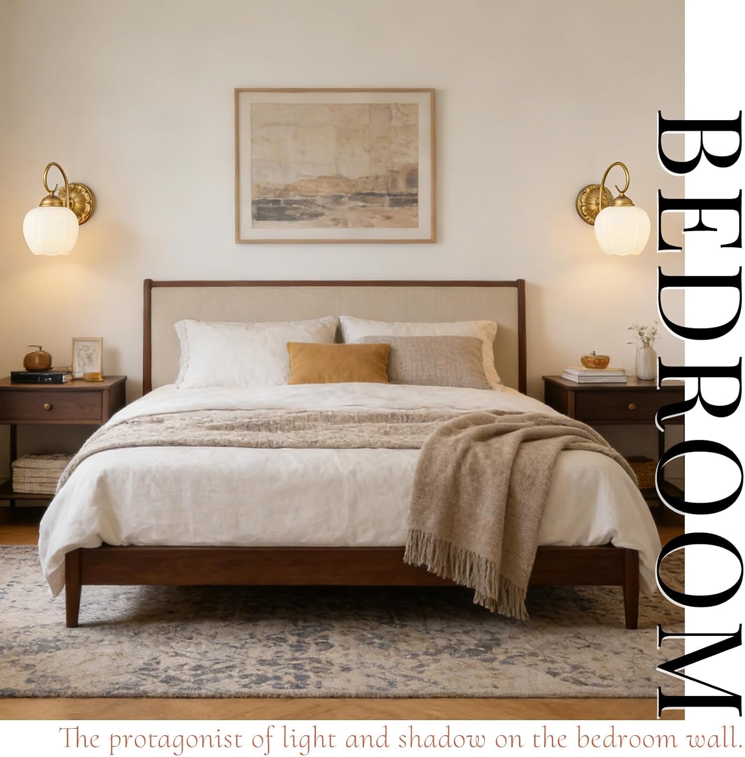 Hamilyeah Gold Wall Sconces Set of 2, Vintage Bathroom Wall Sconces with Milky White Glass Shades, Gold Metal Wall Light Fixtures Hardwired for Bedroom, Kitchen, Living Room, Hallway, Entryway