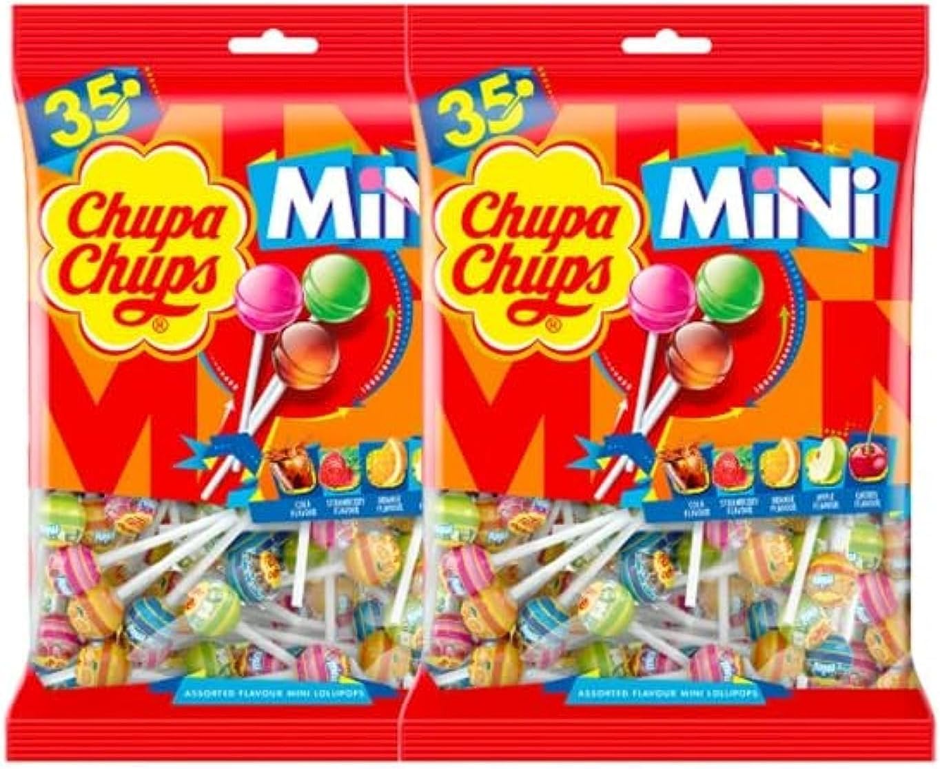 Chupa Chups Mini Assorted Flavour Lollipops Bag, 2 x 210 g