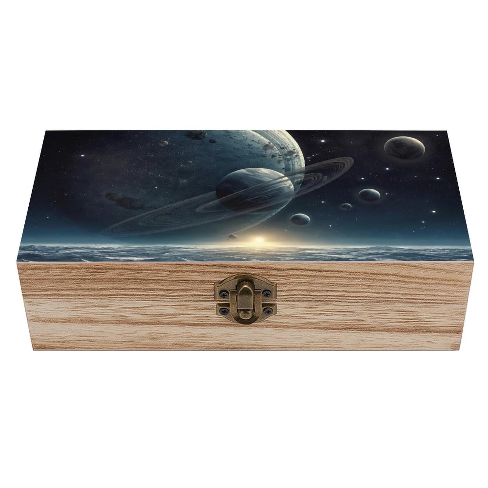 HLBSDM Moon Stars And Planets Wooden Storage Box