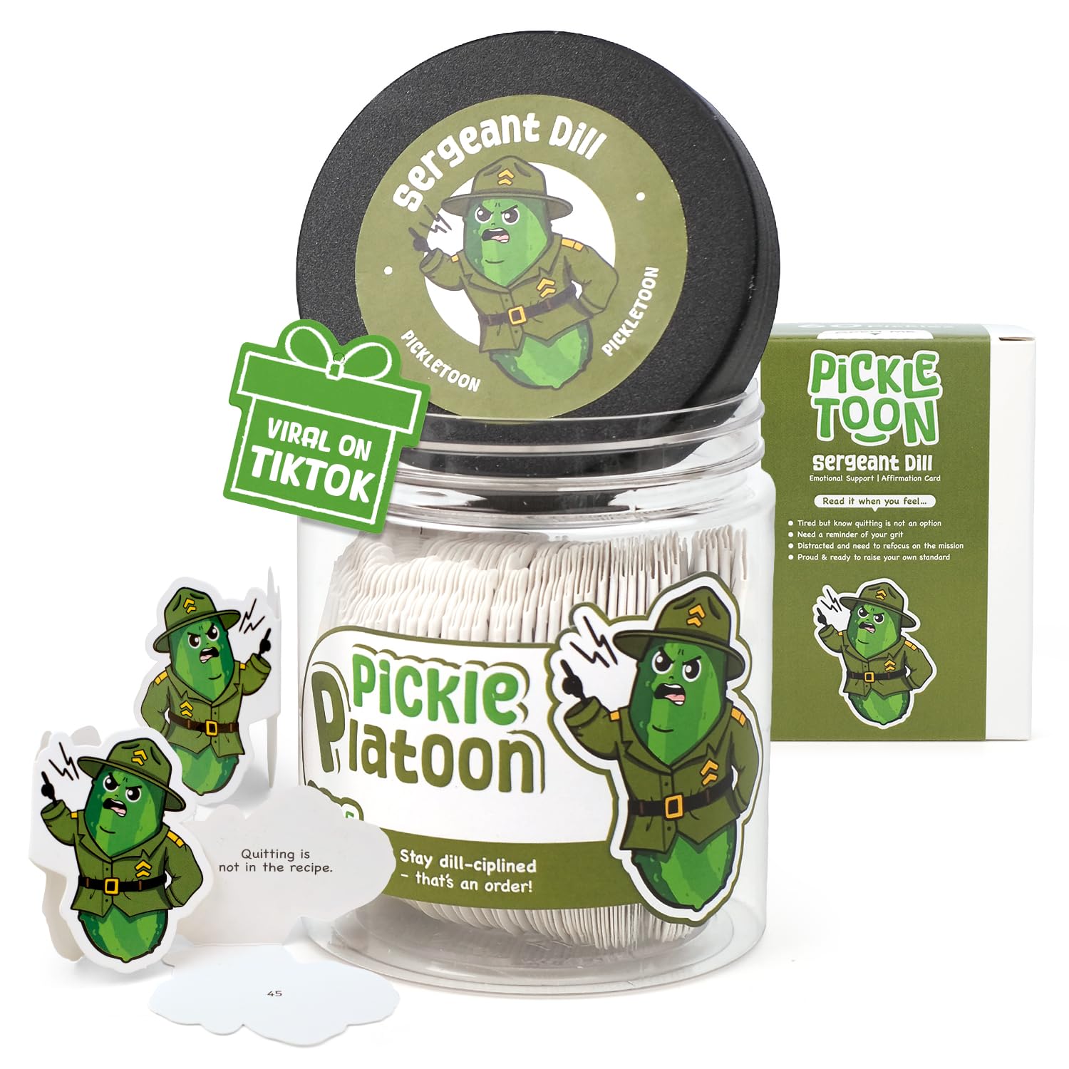 Emotional Support Positive Pickle Jar (PICKLE PLATOON) – Read This When Motivation Jar, 60 Mindset &amp; Discipline Affirmation Cards, Self Improvement Gifts for Men, Stay Consistent Desk Decor