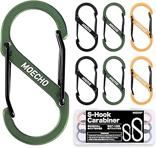 カラビナ s字 【耐荷重30kg・高強度アルミ合金・超軽量】 s字カラビナ フック 頑丈 アウトドア キャンプ 釣り 防サビ 6個セット