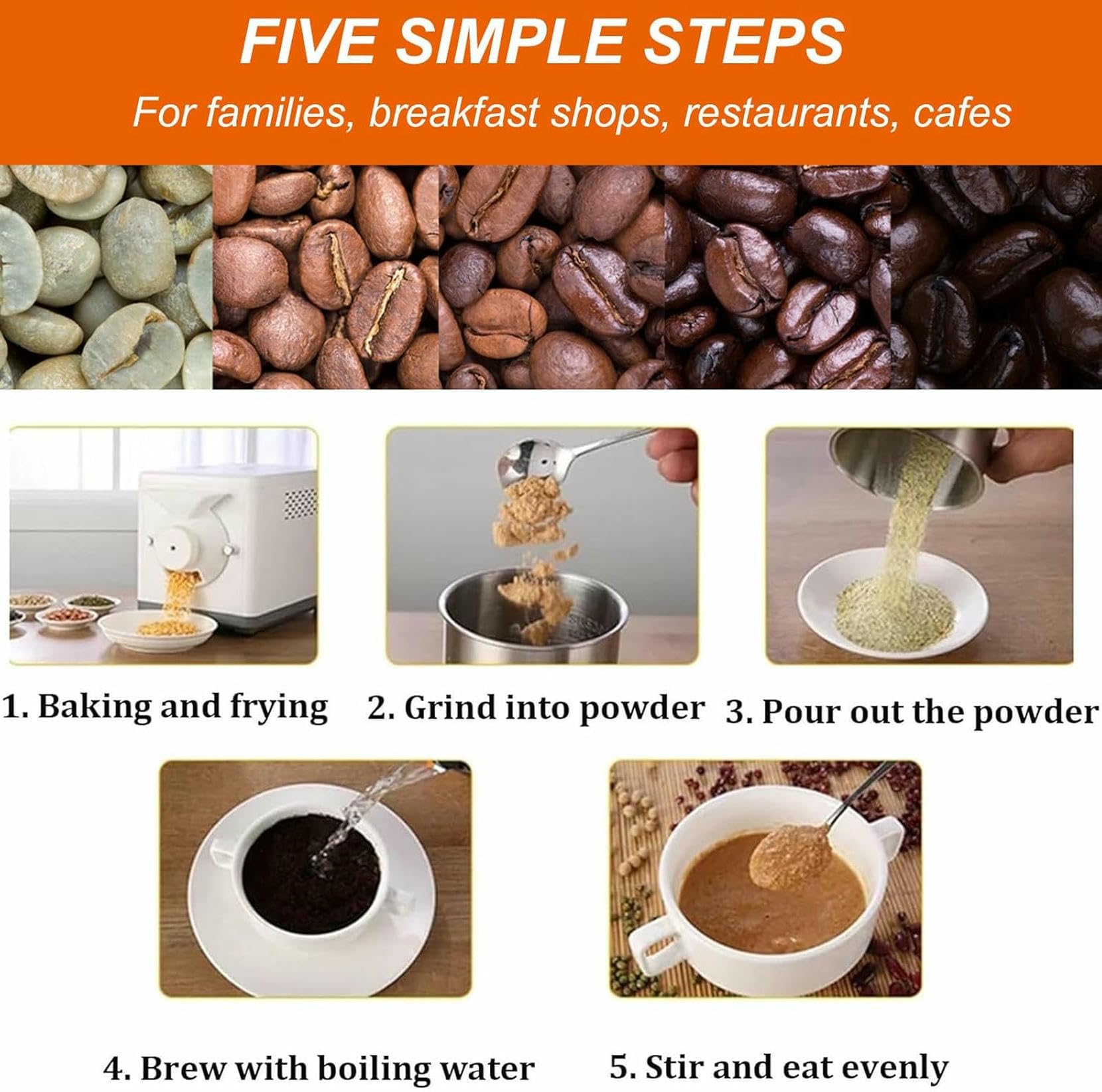 Tostadore per caffè A Tamburo Domestico, Piccola Macchina Elettrica per Arrostire Fagioli di caffè A Calore, Grande capacità, per La Tostatura, Frittura (220V)