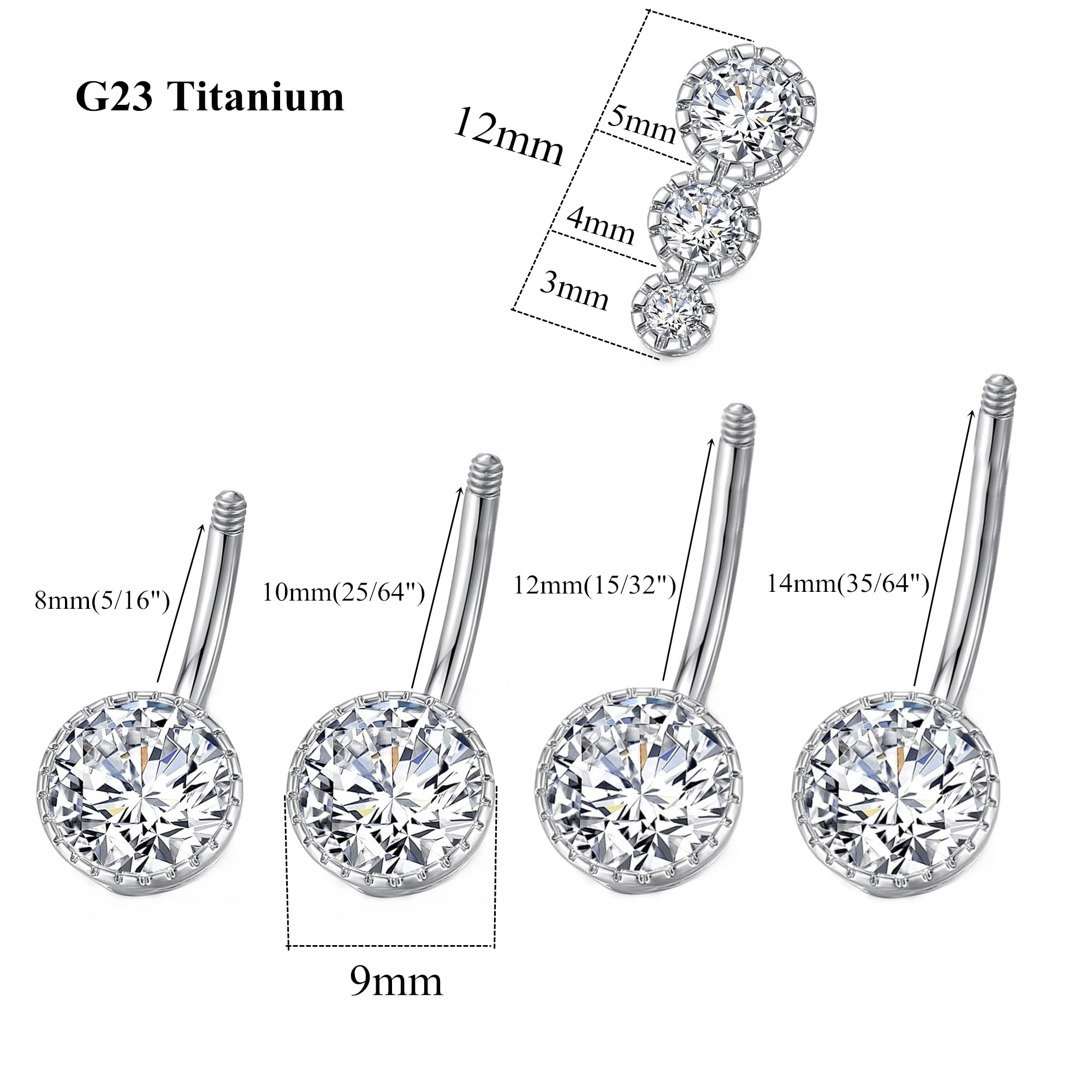 G23 tytanowy kolczyk do pępka przezroczysty CZ pierścienie do pępka pierścienie do pępka biżuteria do piercingu brzucha biżuteria do ciała 14 g 14 mm 12 mm 10 mm 8 mm