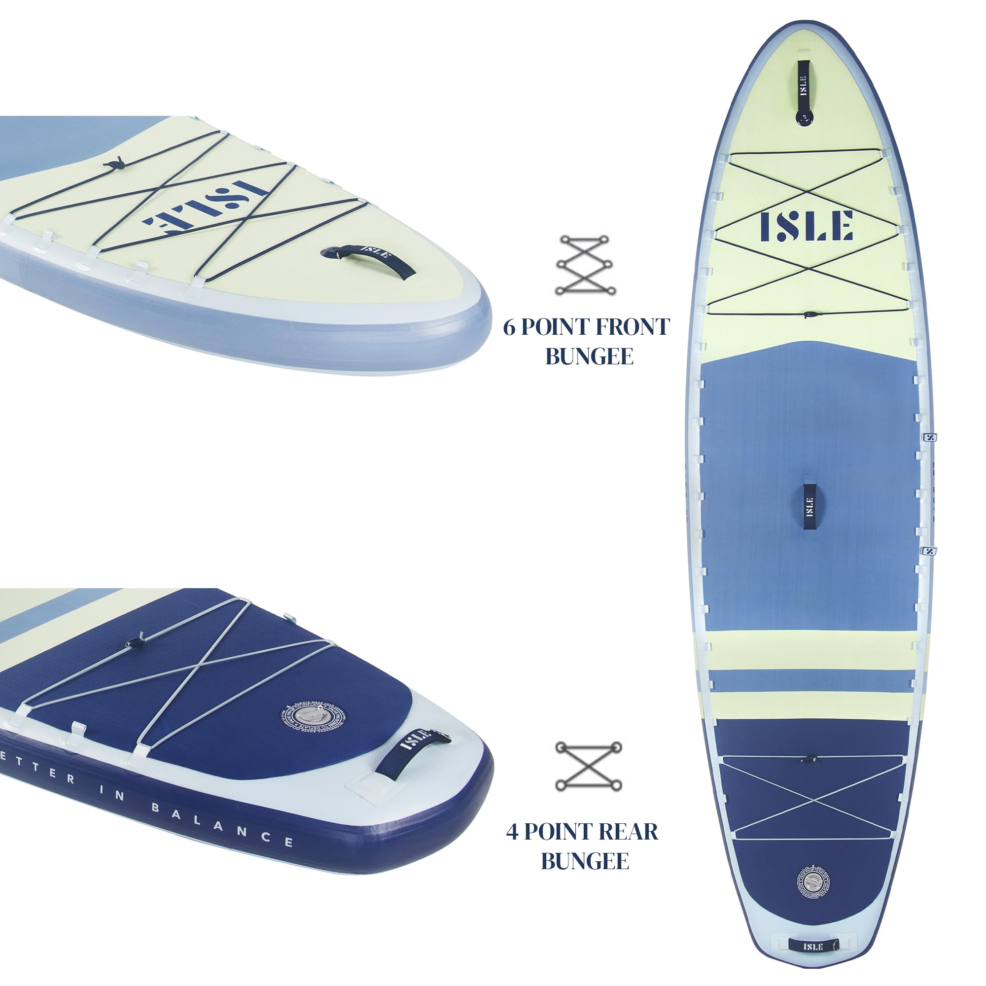 ISLE Pioneer 3.0 Inflatable Stand Up Paddle Board, Incl. Straight Leash, Touring Fin, Backpack, Hand Pump, Paddle - Beginner Friendly SUP - 40x17x16 in -max. 285 lbs - Ice/Lumin/Slate