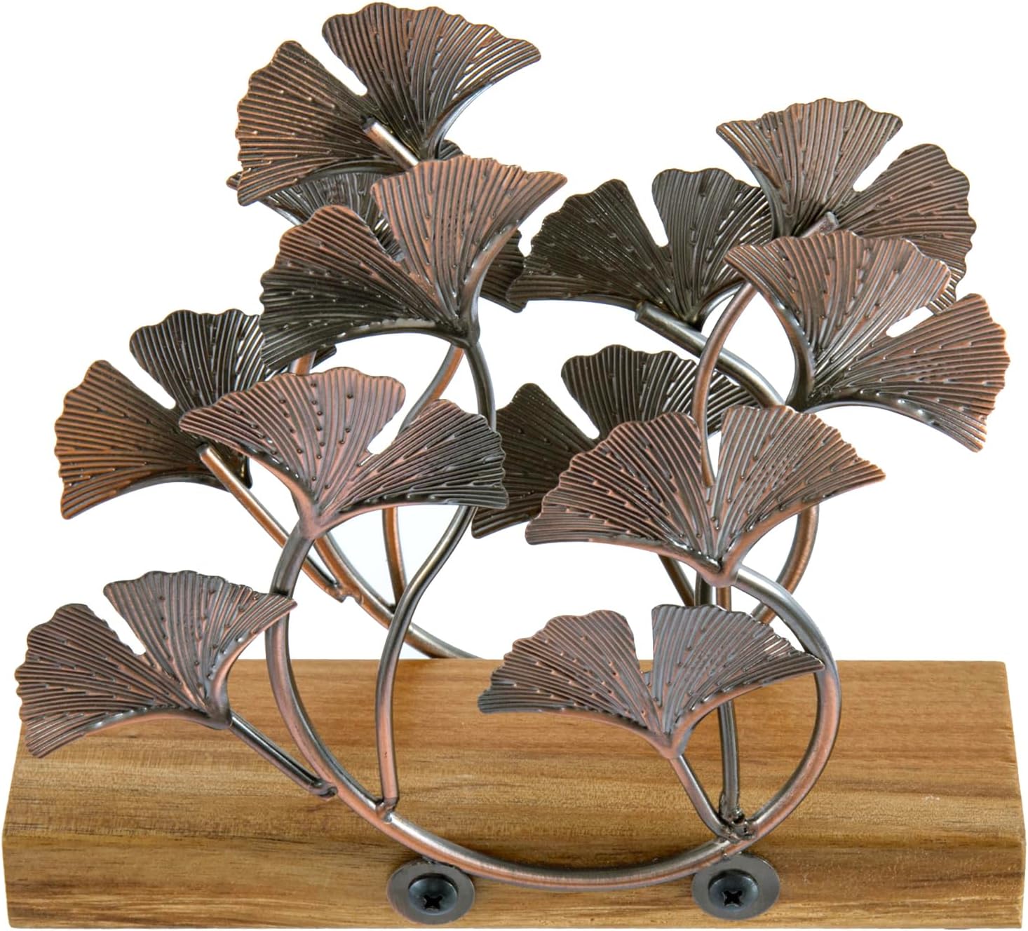 MyGift Leaf Design Napkin Holder - Vintage Copper Tone Metal Gingko Leaves & Solid Acacia Wood Tabletop Napkin Rack Stand - Elegant Dining Table Organize