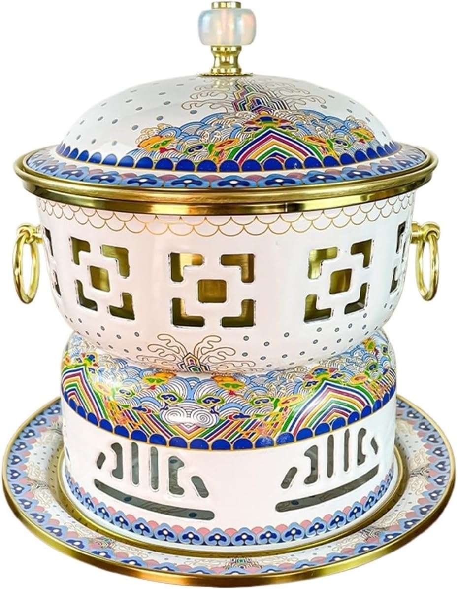 Olla de Cobre Cloisonné para Hot Pot China, 22x22 cm, Color Blanco