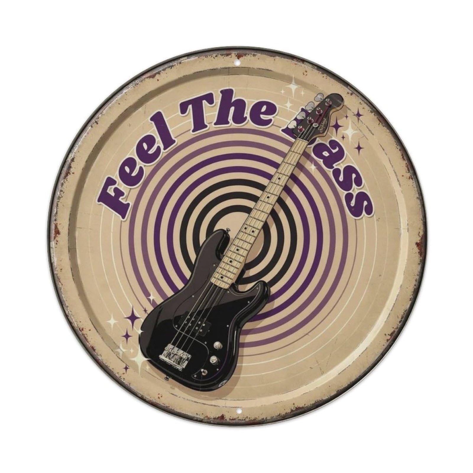 Feel The Bass Guitar Round Metal Tin Sign Plaque