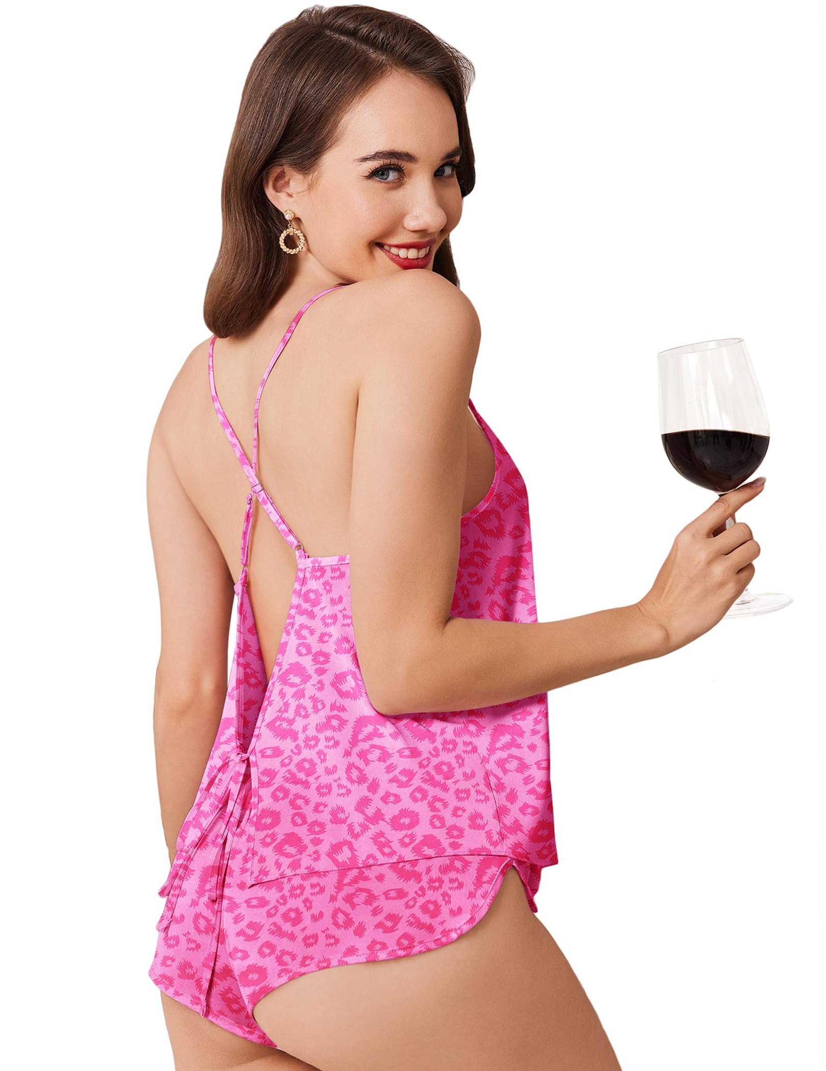 Ekouaer Womens Satin Pajama Set Backless Cami Top and Shorts Soft Pjs Set for Lounging or Sleepwear