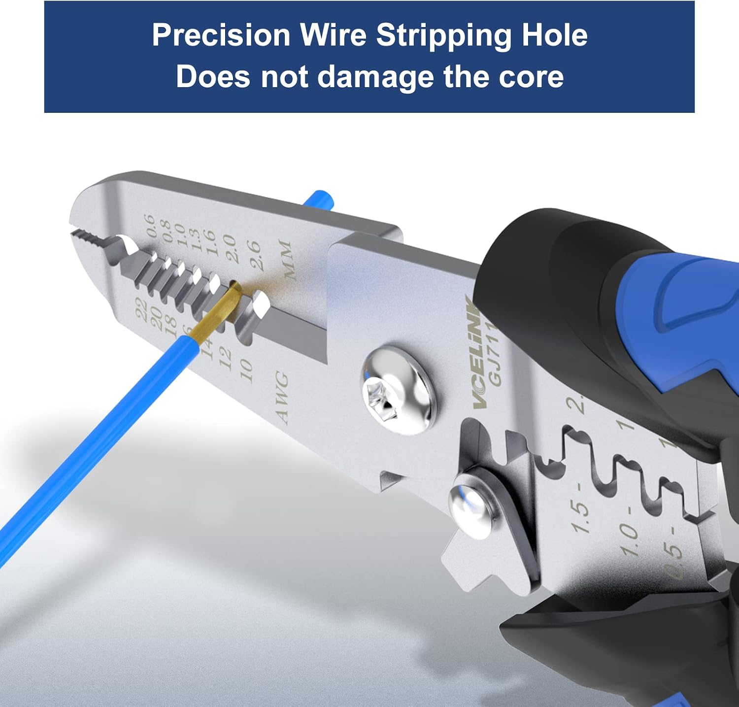 VCELINK Wire Stripper Tool with Safety Lock, 6 inch Multi-Functional 3 in 1 Wire Stripper/Cutter/Crimper, Professional One Hand Tool for 22-10 AWG Electrical Wire(GJ711)
