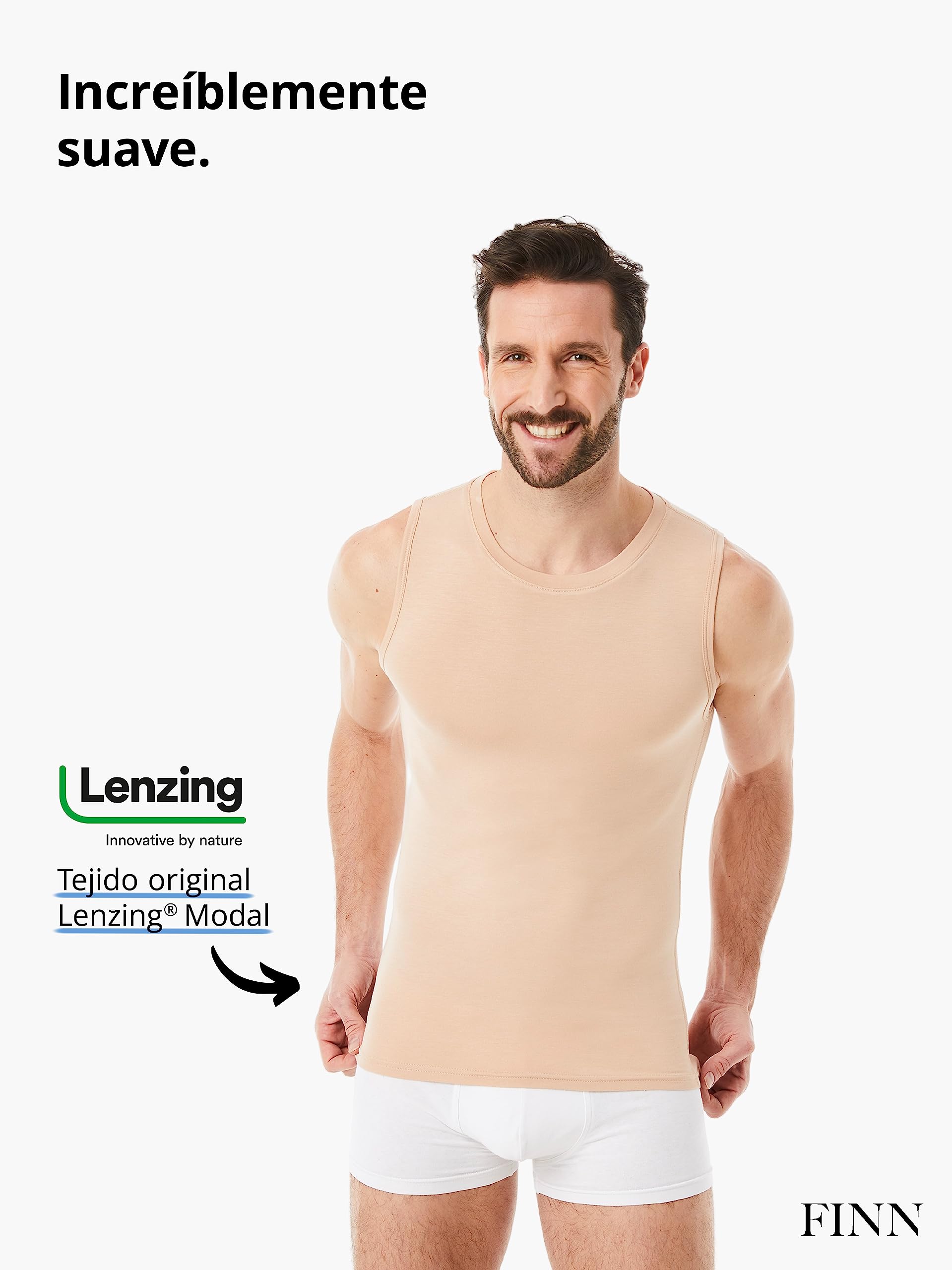 FINN Camiseta Interior Business para Hombre sin Mangas con Cuello Redondo - Camiseta Interior de Tejido Original Lenzing® Modal - la Camiseta Debajo de Camisas y Trajes