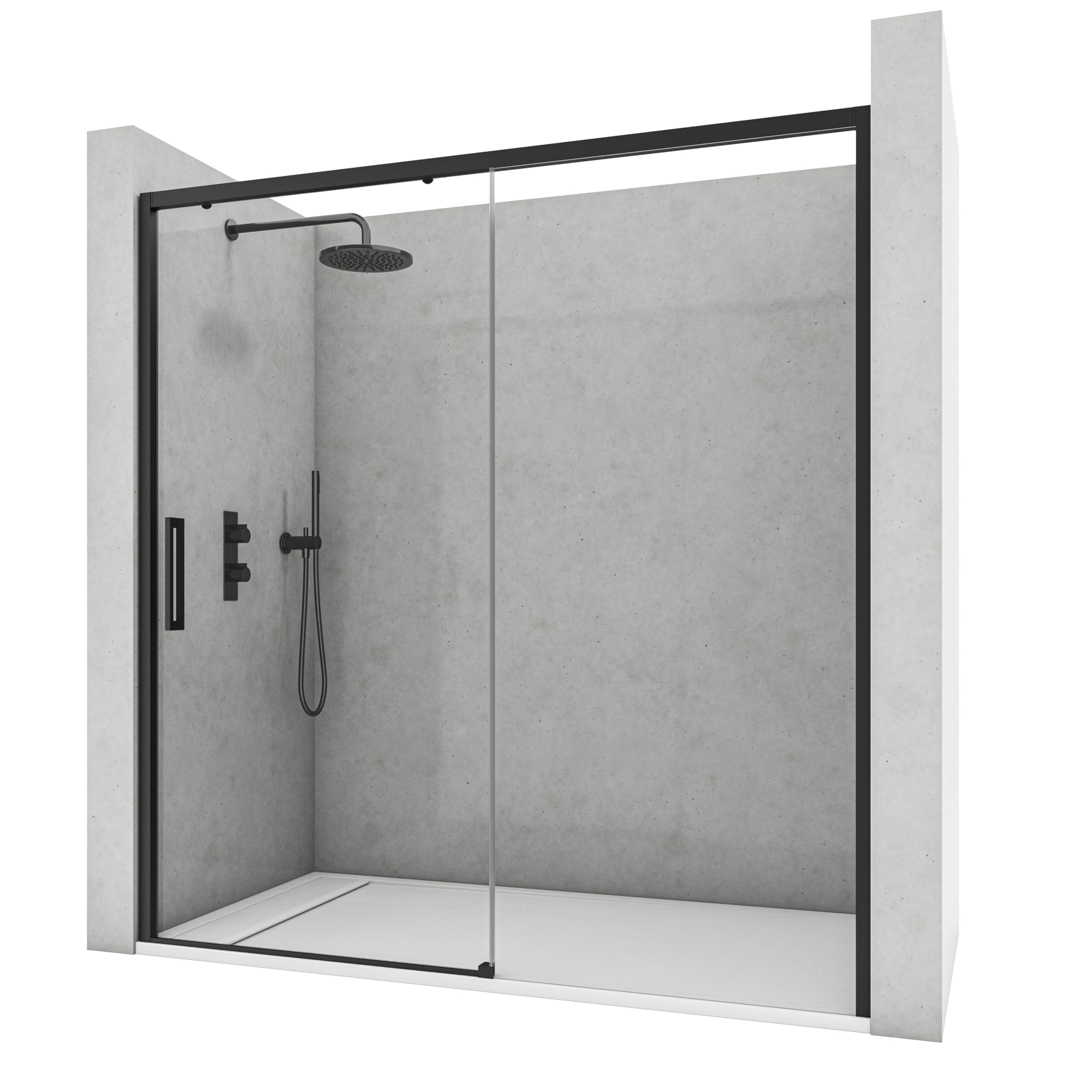 Mamparas de Ducha - 1 Puerta Corredera + 1 Fijo - Mampara de Ducha Corredera - Perfilería Negra Mate - 99 a 103 cm (Ancho Adaptable 4 cm) x 195 cm (Alto) - Posición Puerta Izquierda
