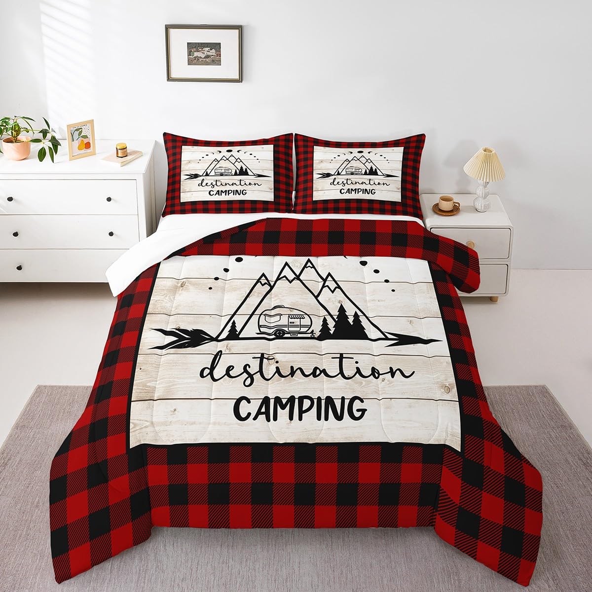 Couette Happy Camping et parure rustique pour chambre d'enfant ou chalet de vacances