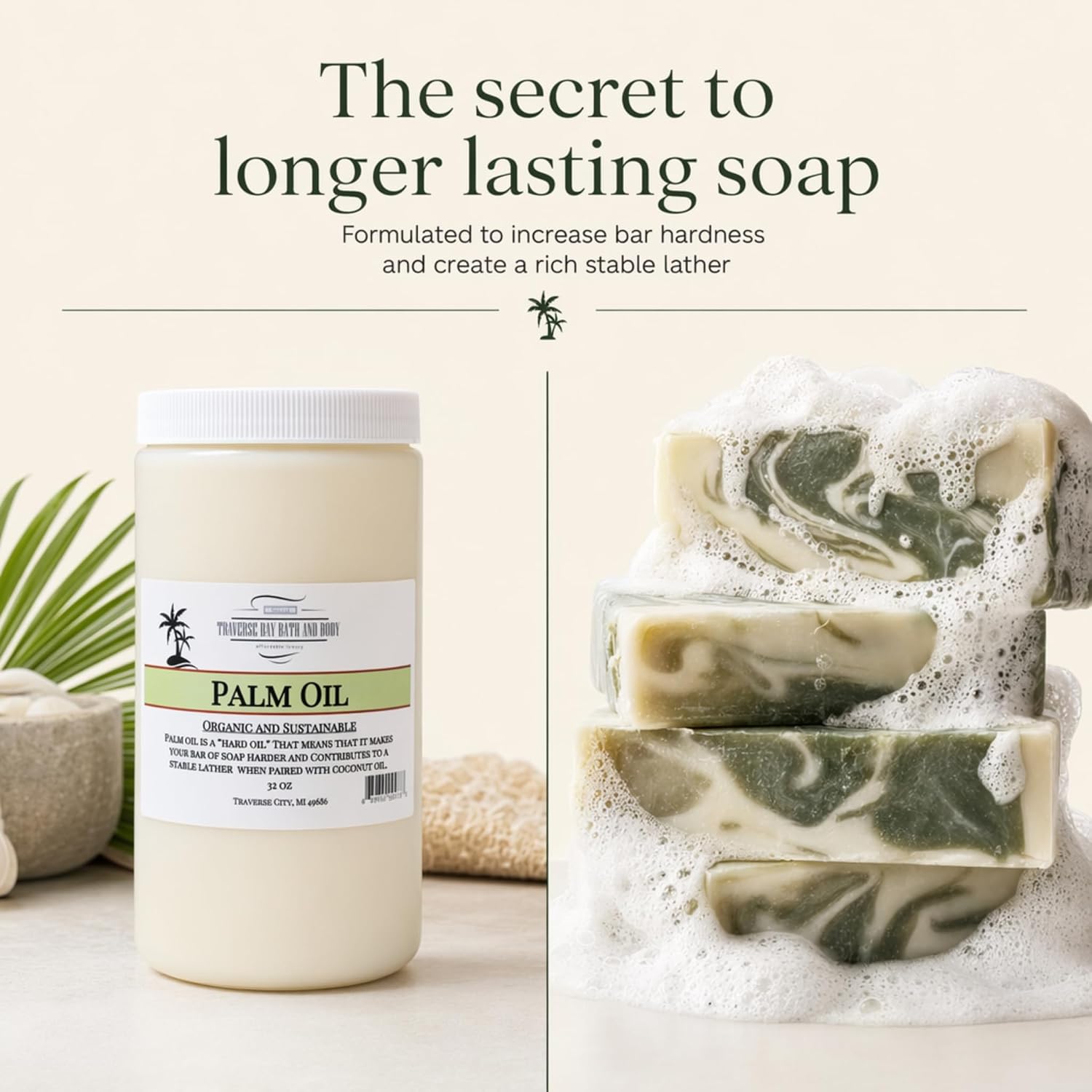 Traverse Bay Bath and Body - Palm Oil - Sustainable, Kosher - 64 Ounce Jar
