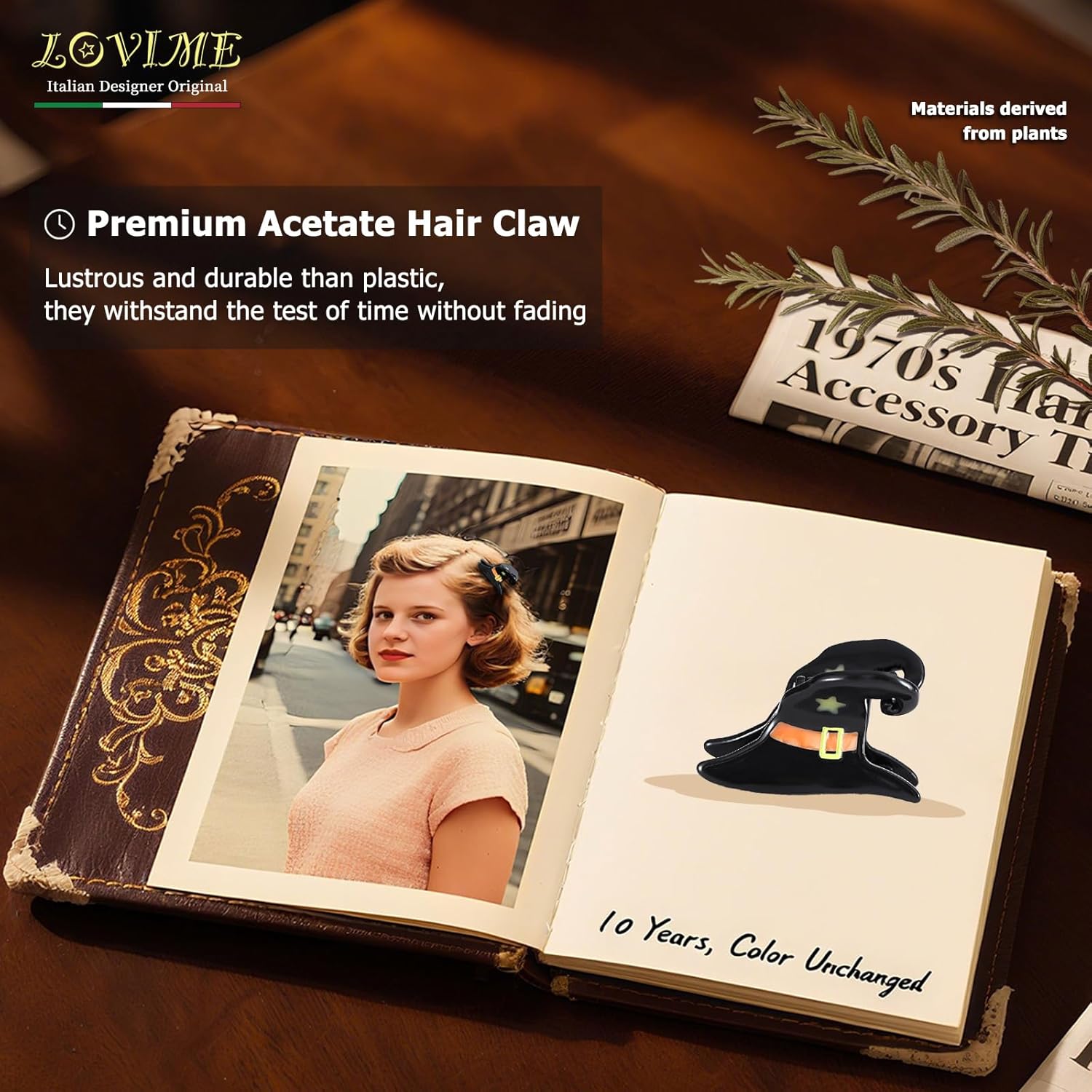 Original Italian-Designed Mini Hair Claw Clips for Women - Black Witch Hat, Handmade Cute Vintage Halloween Hair Accessories for Hair Deco, Plant-Based Acetate, Gift Boxed - Image 8