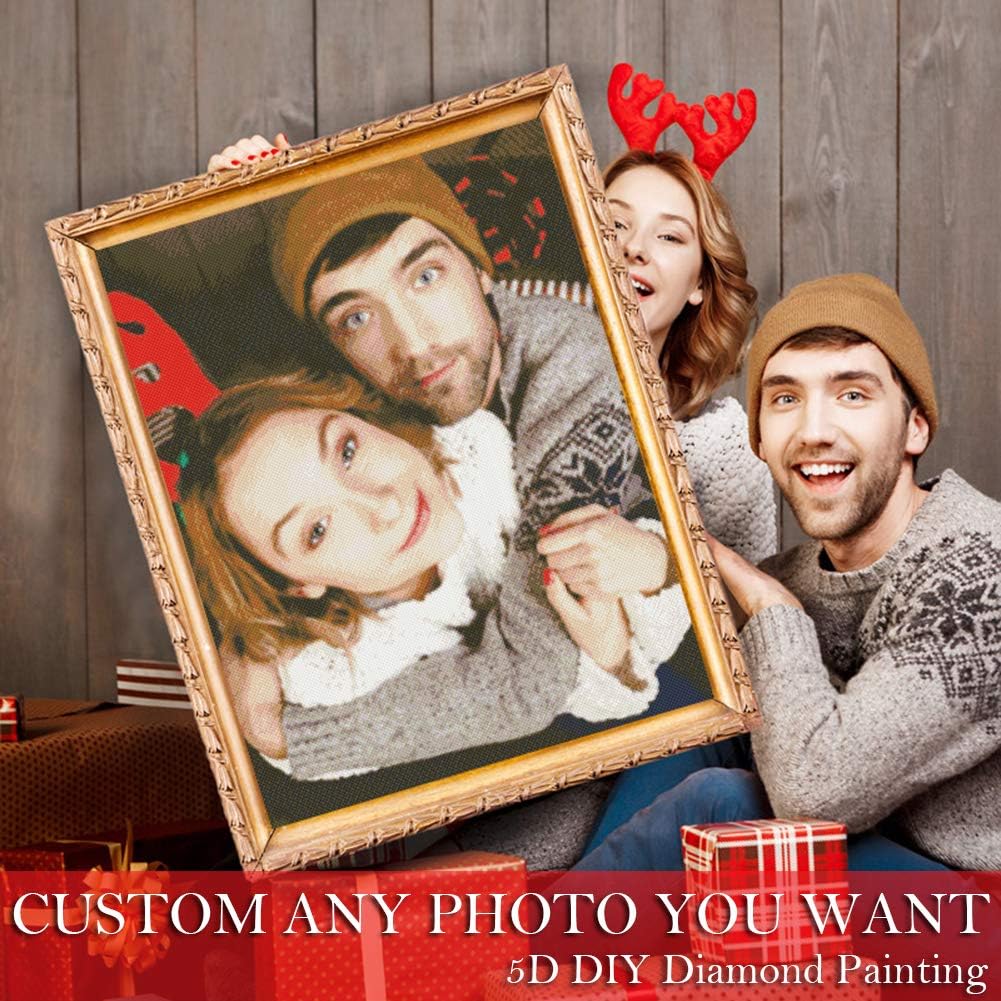Miaodu Custom Diamond Painting Kits for Adults Kids, Personalized Photo Customized 5D DIY Diamond Painting, Full Round/Square Drill Rhinestone Embroidery Gifts (Round Drill, 40X40cm/15.7X15.7inch)