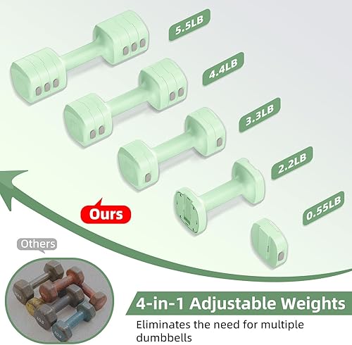 Miniatura 2 de Juego de mancuernas ajustables de 11 libras, juego de pesas de mano de 4 niveles para mujereshombres cada una de 2.23.34.45.5 libras, pesas para