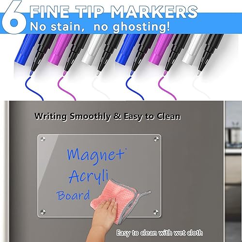 Miniatura 4 de Planificador semanal magnético acrílico de comidas para refrigerador, paquete de 2 calendarios de pizarra de borrado en seco transparente y notas