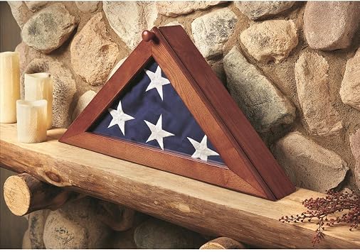 CASTLECREEK Flag Display Case American Veteran Burial Memorial Military Flag Holder Shadow Box Frame Wall Mount Oak