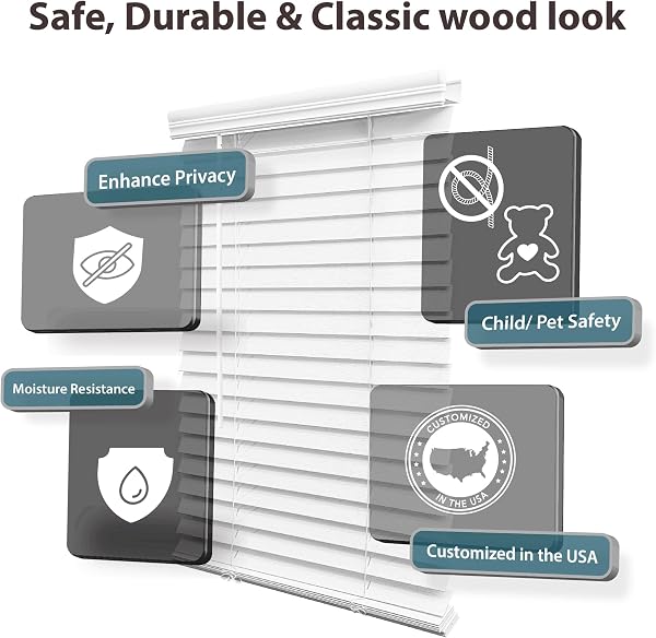 DEZ FURNISHINGS Cordless 2" Faux Wood Blind, 32" W x 48" H, White - 4