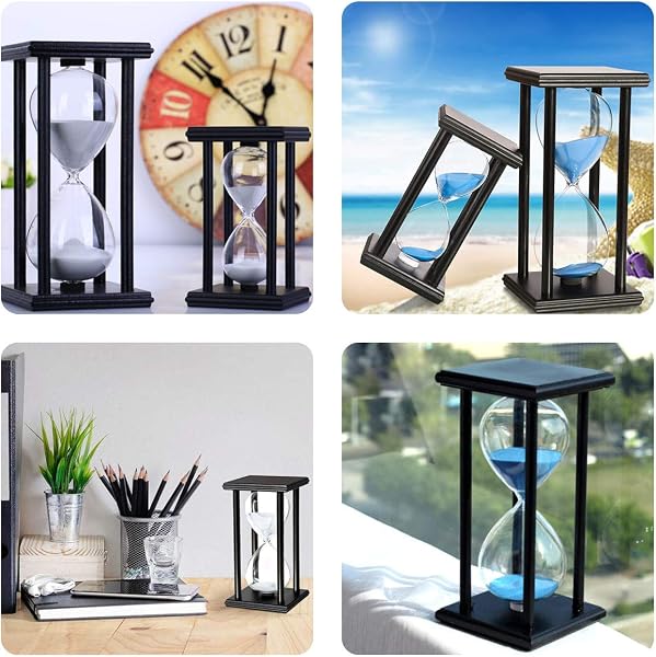 Newbought Minuteur Sablier pour 60 Minutes Timer 60 Minutes Décoration pour Chambre d'enfants Anniversaire Table Basse de Thé Étagère à Livres Jeu Scolaire Ornement Cadre en Bois L'horloge Blanc - 5