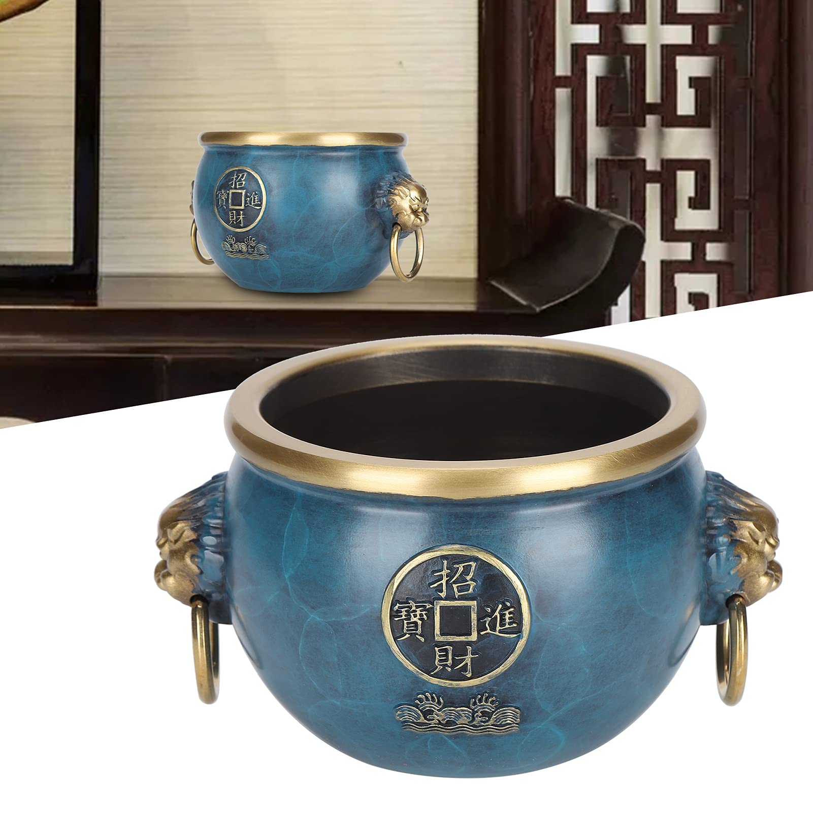 Quemador de Incienso, Latón Adorno Auspicioso Palacio Museo Cilindro para Oficina Salón de Té Riqueza Buen Tazón de la Suerte Artesanía Decoraciones de Oficina en el Hogar