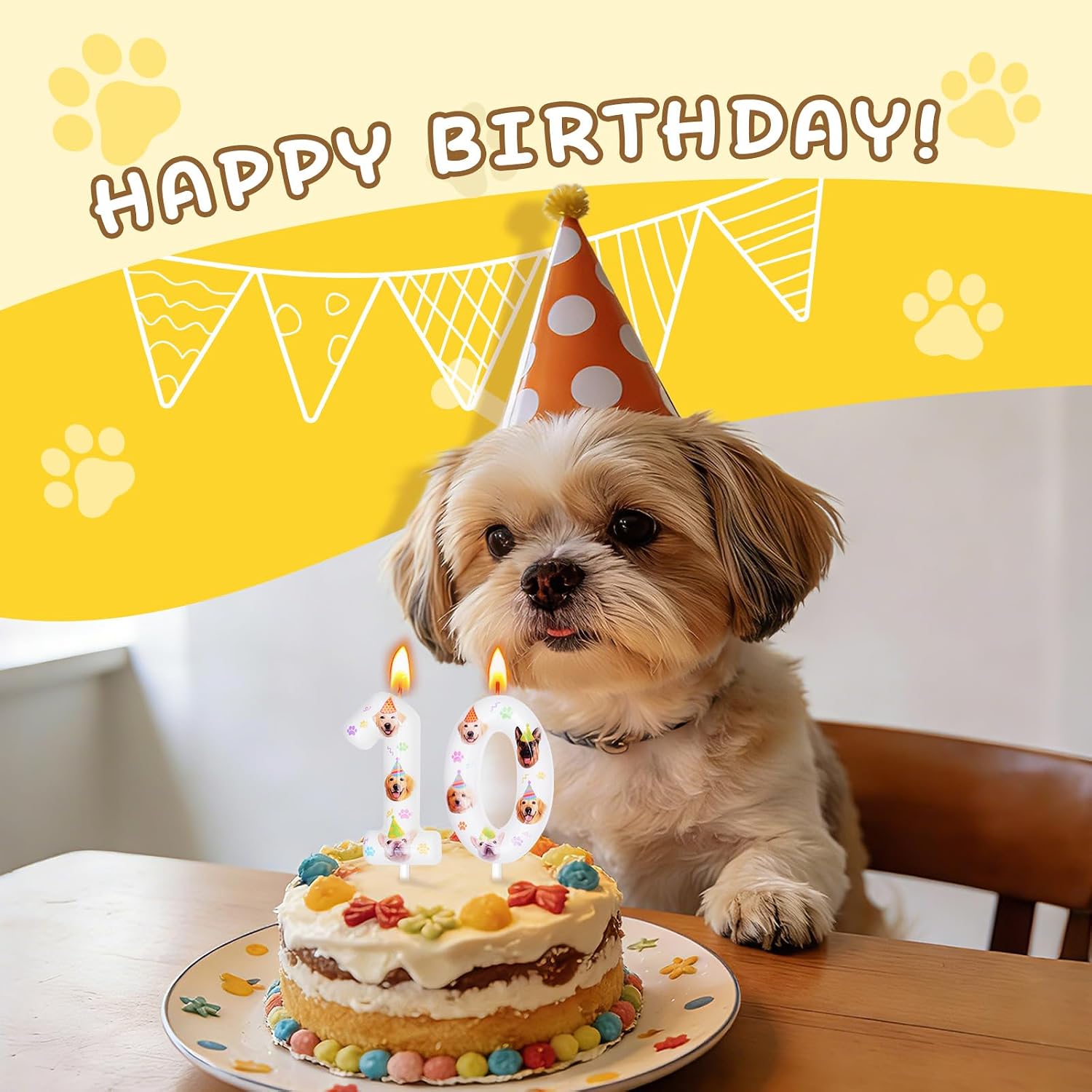 Dog Birthday Candles, Dog Party Decoration Supplies, Birthday Number Candles for Cake Topper (White, Number 10) image 5