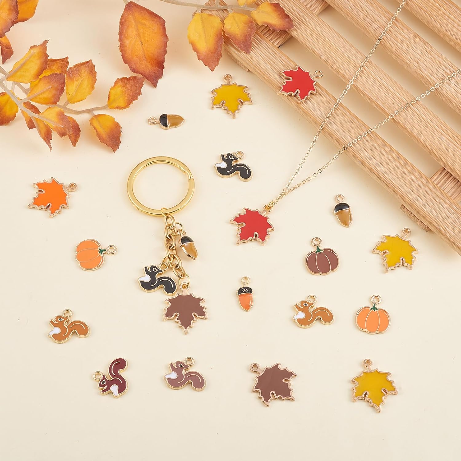 64Pcs Fall Thanksgiving Pumpkin Charms Pendants Maple Leaf Acorn Charms Alloy Enamel Charms Autumn Charms for Jewelry Bracelets Necklace Making DIY Craft Supplies - Image 4
