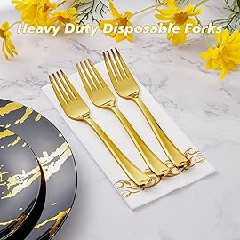 Goodluck 300 Pack Gold Plastic Forks, Heavy Duty Forks Disposable, Gold Plastic Cutlery Perfect for Weddings, Parties, Dinners and Thanksgiving