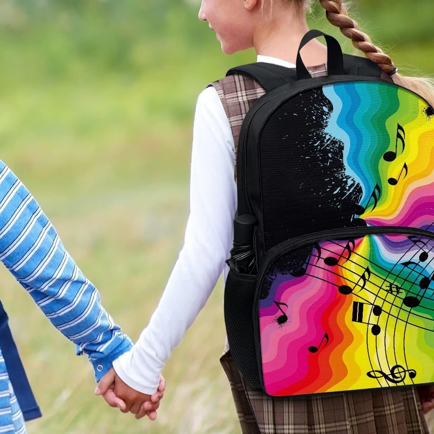 Modysero Rainbow Graffiti Print Custom Student Backpack Lightweight Large Capacity School Bag with Two Side Pocket Travel Picnic Casual Backpack for Girls