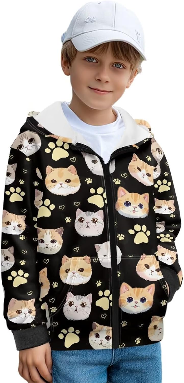 Girls Hoodies Fashion Casual Long Sleeve Full Zip Sweatshirts Running Athletic Kids Loose Cute Jackets with Pockets
