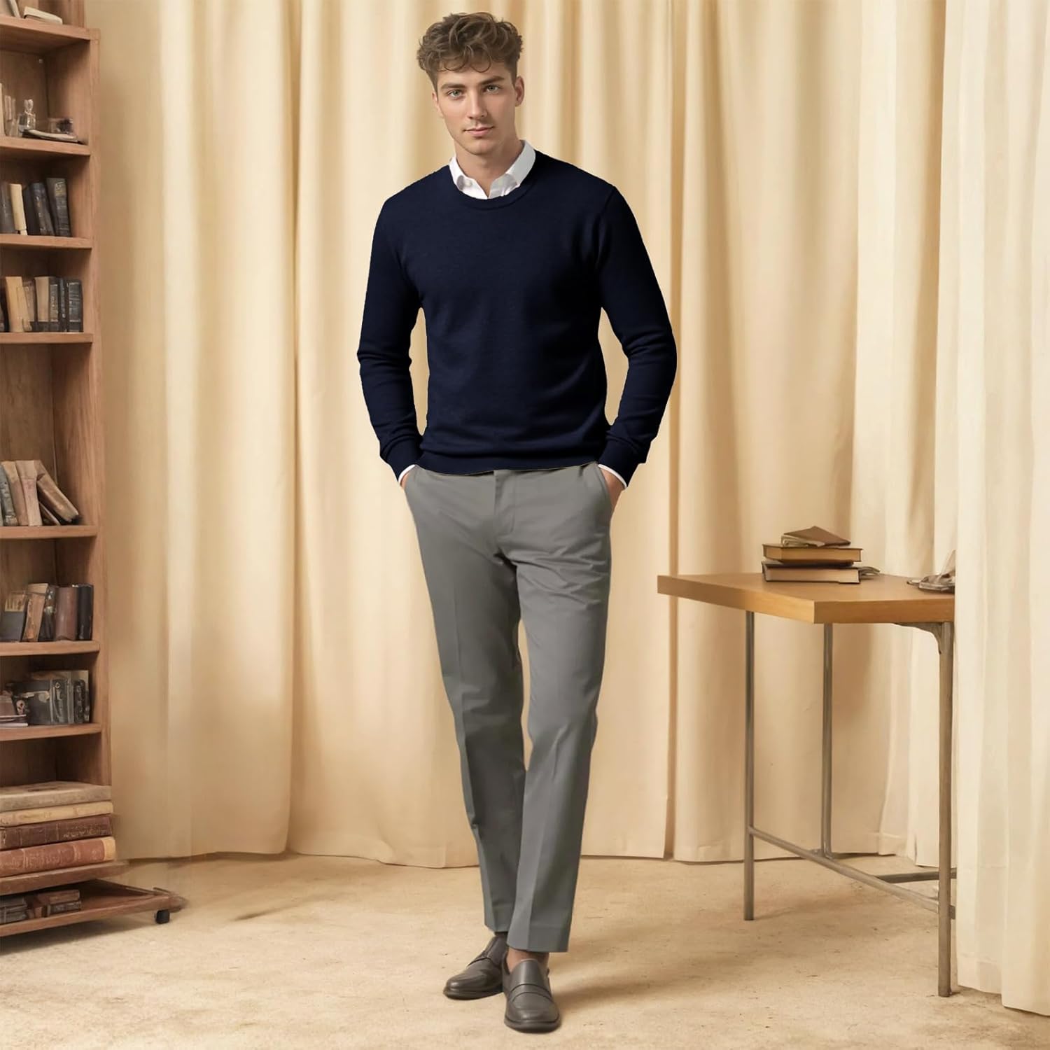 Mens Crew Neck Knit Sweaters Slim Fit Lightweight Sweatshirts Long Sleeve Dress Pullover Casual Sweaters Top - Image 3