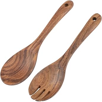 muso wood Salad Servers Wooden Salad Servers 2 Pieces 26 cm Salad Fork and Salad Spoon Cutlery Set Long Handle Acacia Wood