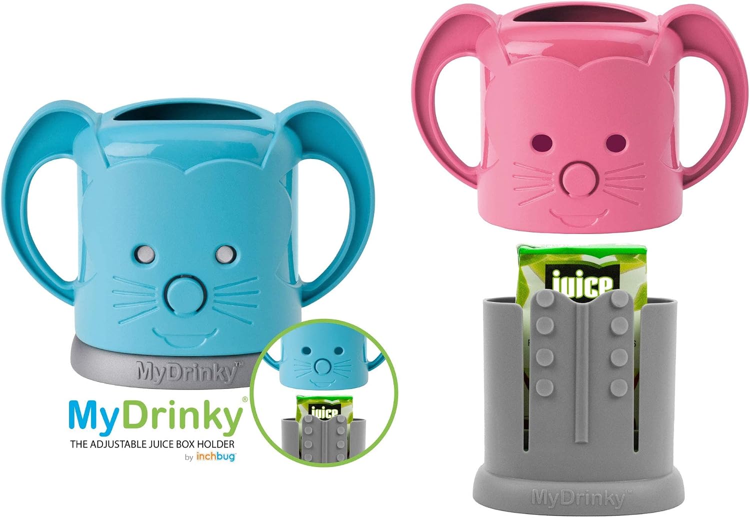 InchBug MyDrinky - The Adjustable Juice Box Holder 2 Pack (Pink Sorbet/Aqua)