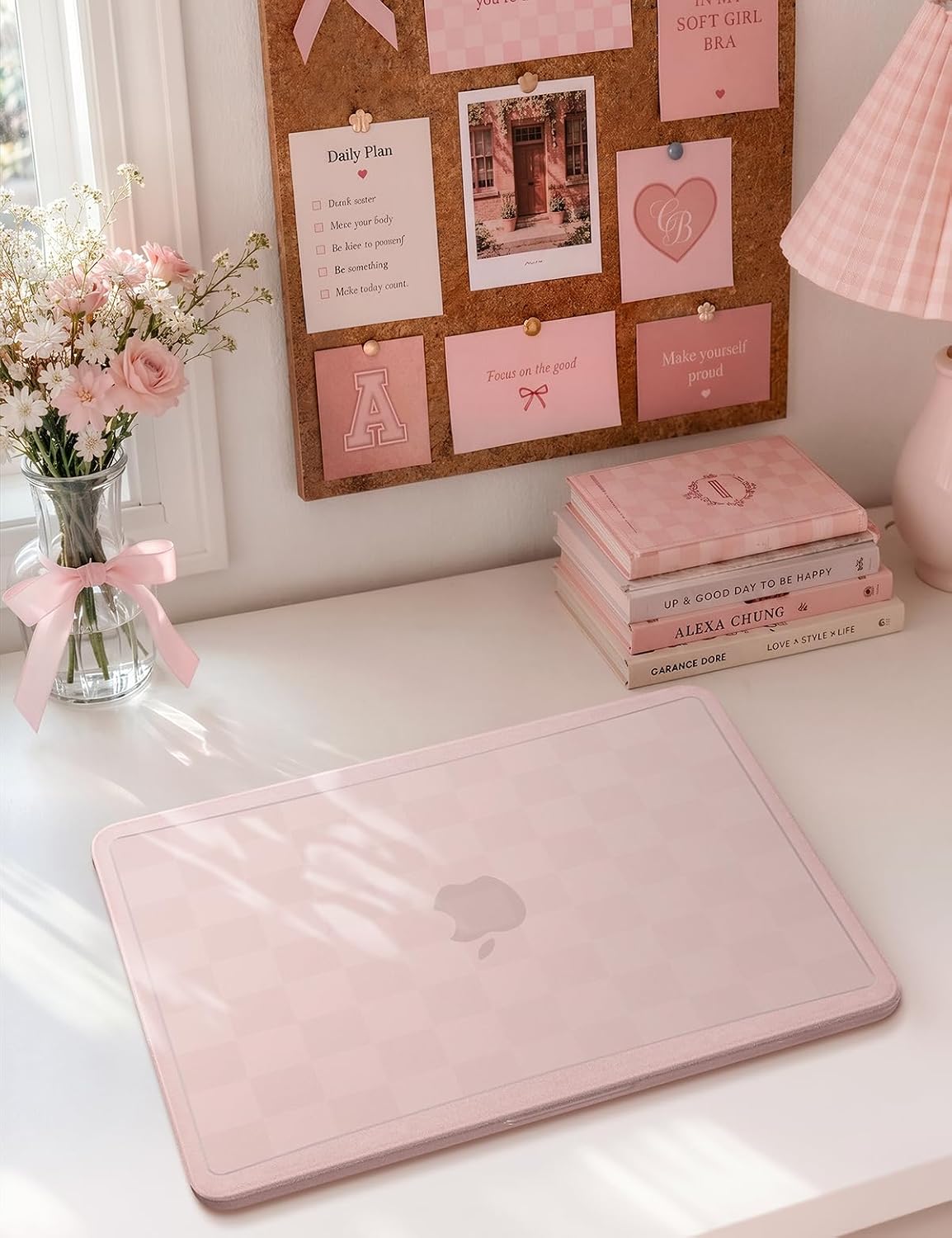 iCasso Compatible with New MacBook Neo case 13 inch 2026 Release Model A3404, Soft Checkered MacBook Neo Accessories for Work Study Travel Daily Use, Blush Pink