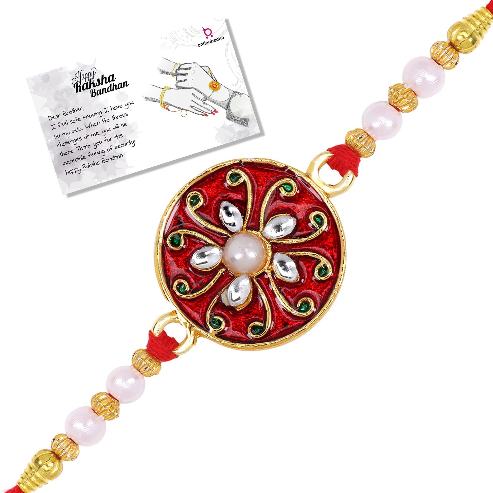 LIVE EVIL Gemini Gold plated Maroon Meena Work Rakhi for Brother Sister with Raksha Bandhan Greeting Card having Traditional Ethnic Unique Design Specially Hand Made by Indian Craftsman (B08CJ7NMK6) Amazon Price History, Amazon Price Tracker
