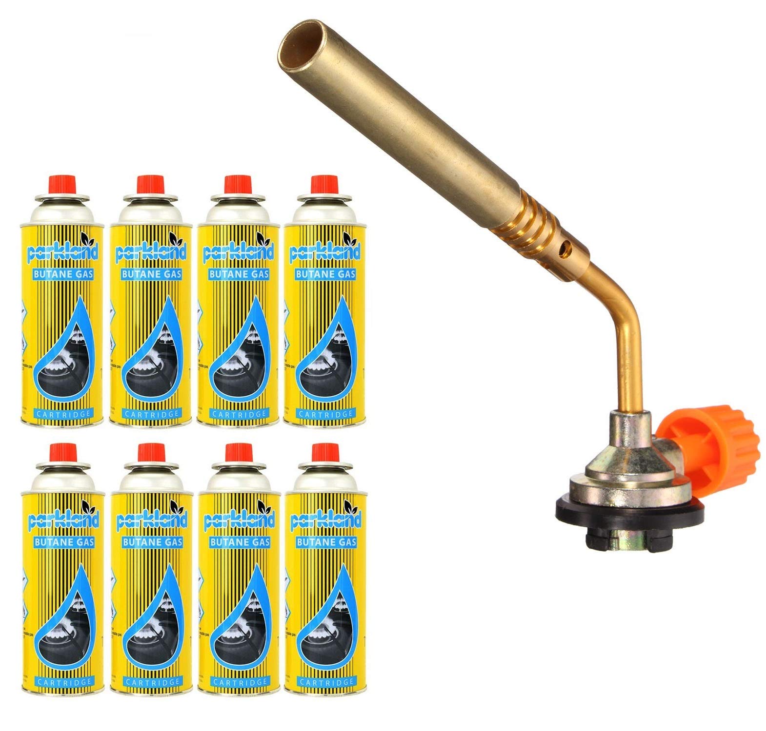 Greenfields Gold Greenfields® Blow Torch Butane Flamethrower Weed Burner Bbq Camping Cooking Welding Soldering Diy Tool (Torch + 8 Refills)